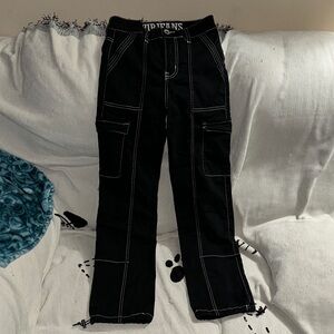VIP JEANS size 1/25 stretchy straight leg black pants with white stitching